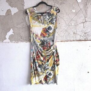 Y2K Cartise Dress Abstract Floral Ruched Asymmetrical Designer Dress Canada Made